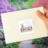 Paasbrunch Egg Hunt Schattige Bunny Floral Custom Vierkante Sticker