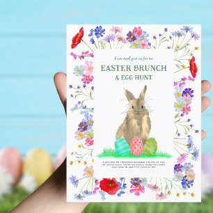 Paasbrunch Eierenjacht Knuffelkonijn Boho Bloemen Uitnodiging Briefkaart