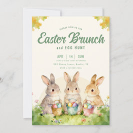Paasbrunch Eierenjacht Pastel Waterverf Konijn Kaart