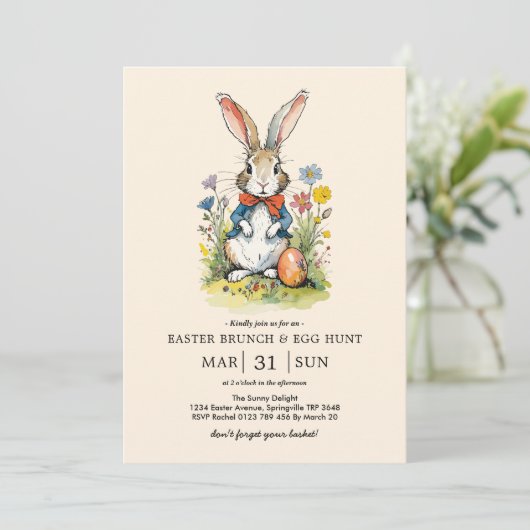 Paasbrunch & eierenjacht | Wildflower Bunny Kaart (Staand voorkant)