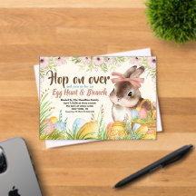 Paasbrunch & Eierjacht Aquarel Konijn met Strik