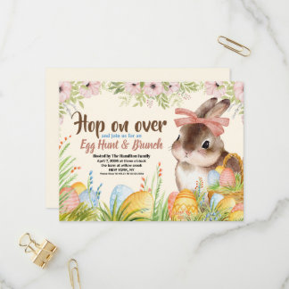 Paasbrunch & Eierjacht Aquarel Konijn met Strik Uitnodiging Briefkaart