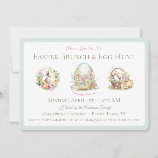  paasbrunch eierjacht blauw uitnodiging (Voorkant)