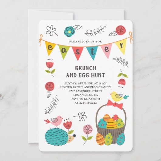 Paasbrunch. Eierjacht. Bloemenlente uitnodiging (Voorkant)
