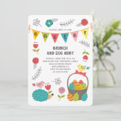 Paasbrunch. Eierjacht. Bloemenlente uitnodiging (Staand voorkant)