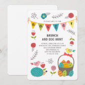 Paasbrunch. Eierjacht. Bloemenlente uitnodiging (Voorkant / Achterkant)