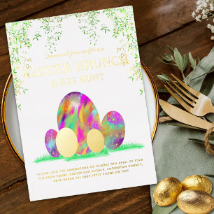 Paasbrunch Eierjacht Kleurrijke Waterverf Goud Folie Uitnodiging