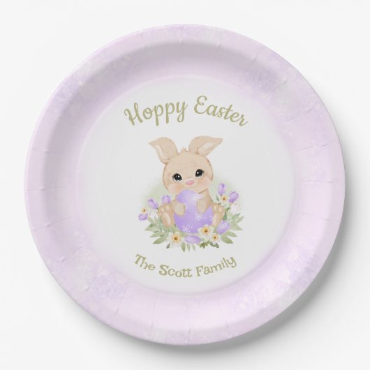 Paasbrunch Eierjacht Paarse konijnenfamilienaam Papieren Bordje (Voorkant)