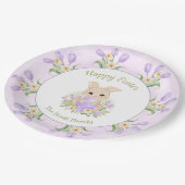 Paasbrunch Eierjacht Paarse Tulpen Konijnennaam Papieren Bordje (Gekanteld)