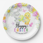 Paasbrunch & eierjacht Schattige konijn en kuiken Papieren Bordje (Voorkant)
