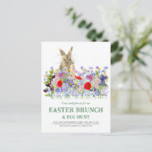 Paasbrunch Eierjacht Schattige Konijntje Bloemen Uitnodiging Briefkaart (Staand voorkant)