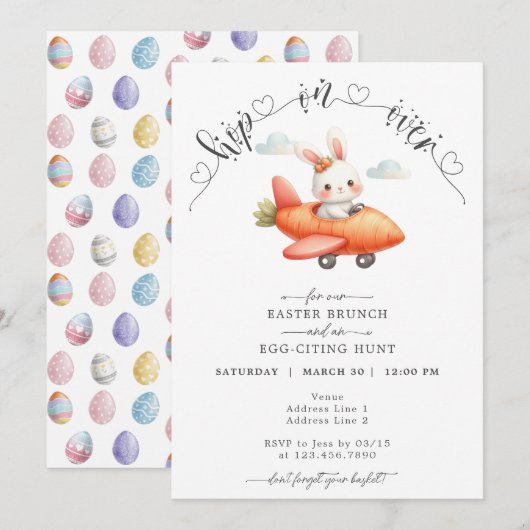 Paasbrunch & Eierjacht Schattige Vliegtuig Konijnt Kaart (Voorkant / Achterkant)