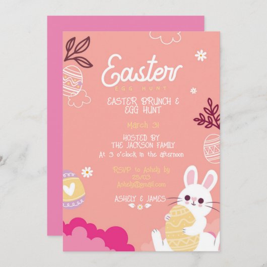 Paasbrunch, eierjacht Uitnodiging (Voorkant / Achterkant)