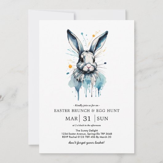 Paasbrunch & Eierjacht | Waterkleur Bunny Kaart (Voorkant)