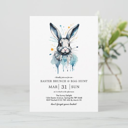Paasbrunch & Eierjacht | Waterkleur Bunny Kaart (Staand voorkant)