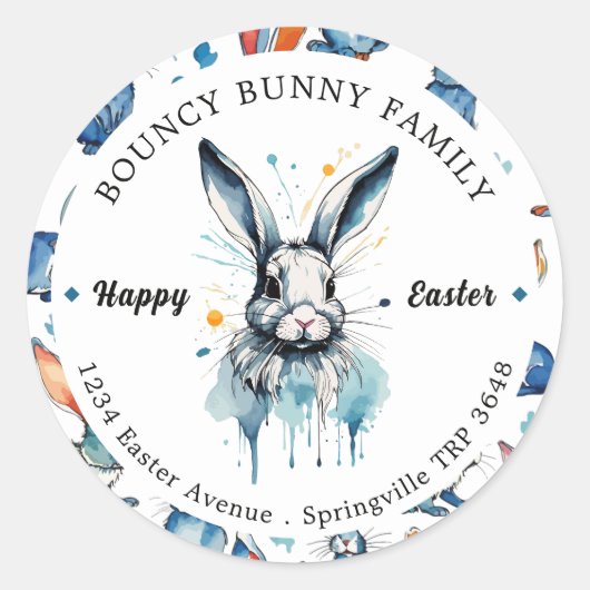Paasbrunch & Eierjacht | Waterkleur Bunny Ronde Sticker (Voorkant)