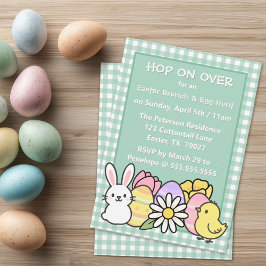 Paasbrunch & Eiersoeken Groen Gingham Kaart