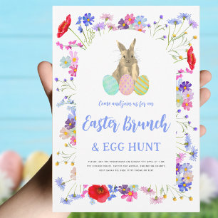 Paasbrunch Eierzoektocht Aquarel Wilde Bloem Konij Kaart