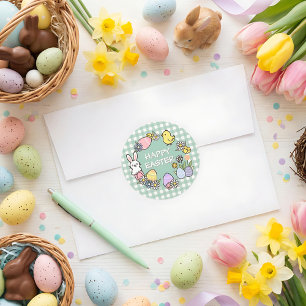 Paasbrunch & Eierzoektocht Groen Gingham Ronde Sticker