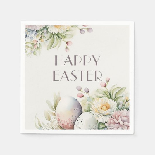 Paasbrunch. Elegant waterverf flora en ei Servet (Voorkant)