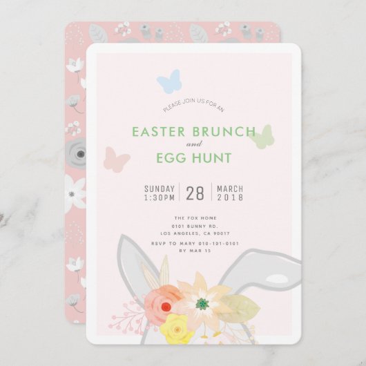 Paasbrunch en Egg Hunt Bunny Ears Uitnodiging (Voorkant / Achterkant)