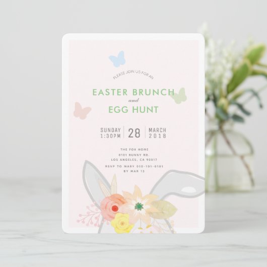 Paasbrunch en Egg Hunt Bunny Ears Uitnodiging (Staand voorkant)