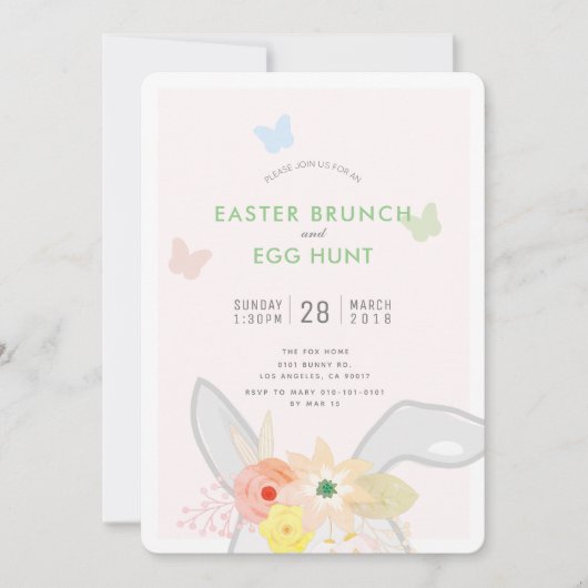 Paasbrunch en Egg Hunt Bunny Ears Uitnodiging (Voorkant)
