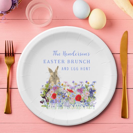 Paasbrunch en Egg Hunt Bunny Floral Custom Papieren Bordje