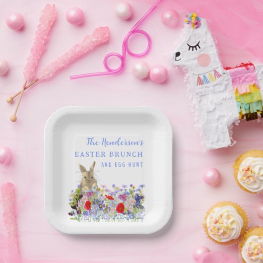 Paasbrunch en Egg Hunt Bunny Floral Custom Papieren Bordje (Feest)