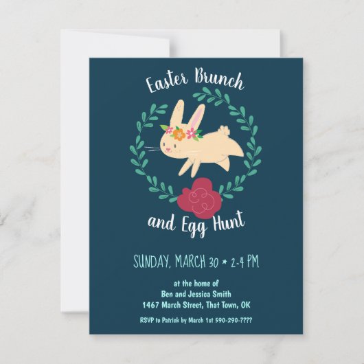 PaasBrunch en Egg Hunt Spring Bunny Navy Kaart (Voorkant)