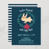 PaasBrunch en Egg Hunt Spring Bunny Navy Kaart (Voorkant / Achterkant)