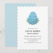 Paasbrunch en eierjacht. Blauwe lente uitnodiging (Voorkant / Achterkant)