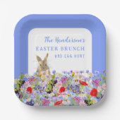 Paasbrunch en Eierjacht Bunny Spring Floral Papieren Bordje (Voorkant)