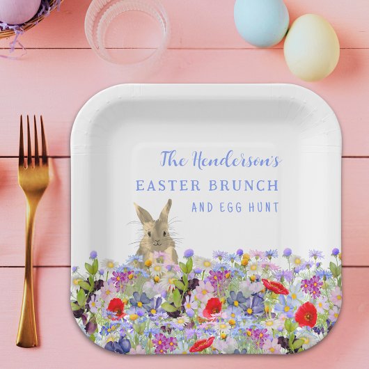 Paasbrunch en Eierjacht Bunny Spring Floral Papieren Bordje