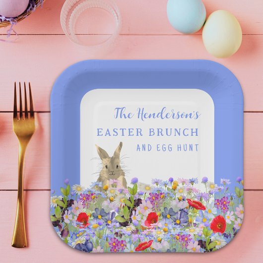Paasbrunch en Eierjacht Bunny Spring Floral Papieren Bordje