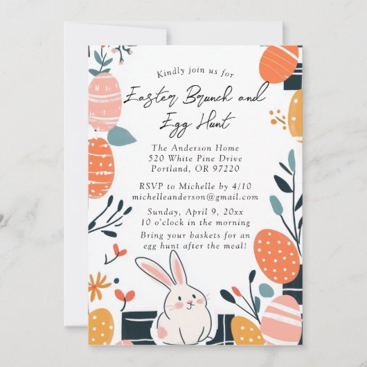 Paasbrunch en eierjacht Bunny uitnodiging (Voorkant)