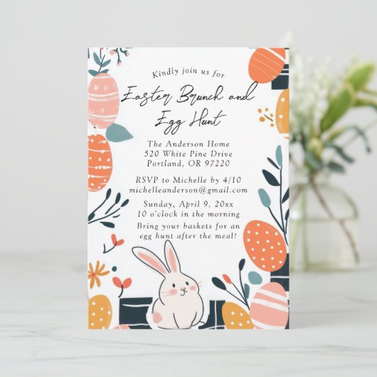 Paasbrunch en eierjacht Bunny uitnodiging (Staand voorkant)