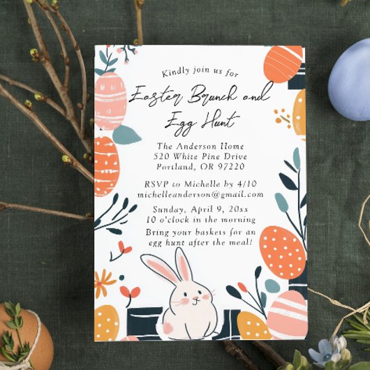 Paasbrunch en eierjacht Bunny uitnodiging