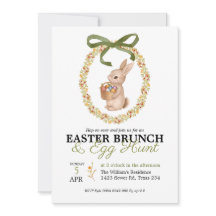 Paasbrunch en eierjacht Konijn Bloemige Uitnodigin