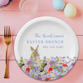 Paasbrunch en Eierjacht Schattige Bunny Floral Papieren Bordje