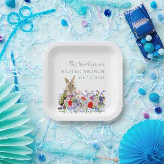 Paasbrunch en Eierjacht Schattige Bunny Floral Papieren Bordje (Feest)