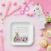 Paasbrunch en Eierjacht Schattige Bunny Floral Papieren Bordje (Feest)