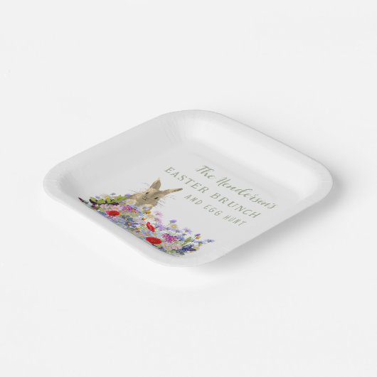 Paasbrunch en Eierjacht Schattige Bunny Floral Papieren Bordje (Gebogen)