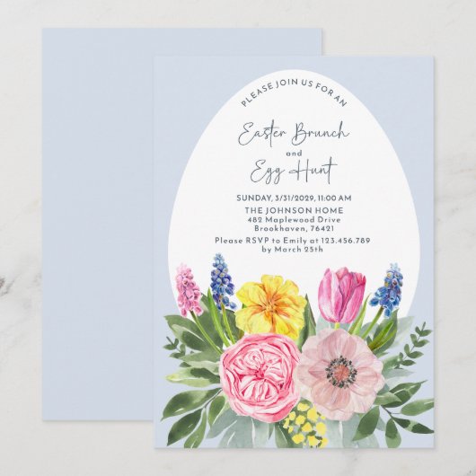 Paasbrunch en eierjacht Waterverf, blauw Kaart (Voorkant / Achterkant)