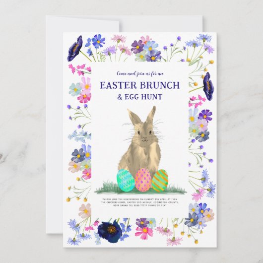Paasbrunch en konijneneierjacht Bloemen Kaart (Voorkant)