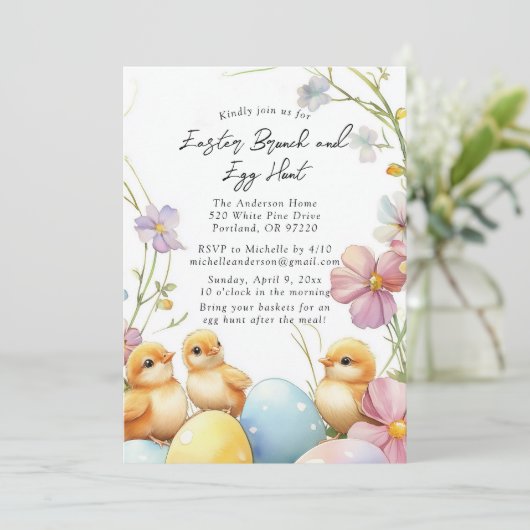 Paasbrunch en uitnodiging voor de eierjacht (Staand voorkant)