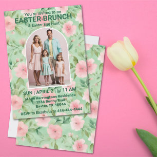 Paasbrunch Foto Pastel Roze & Groene Bloemen Kaart