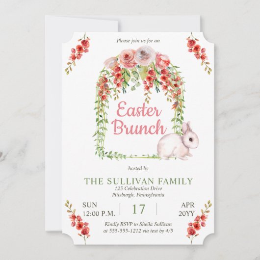 Paasbrunch Konijn Bloem | Wijnranken Frame Kaart (Voorkant)