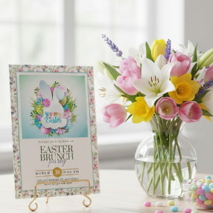 Paasbrunch – Konijn bloemenkrans Feest Aankondiging