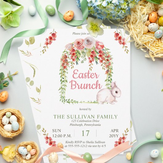 Paasbrunch Konijn Konijn Bloem | Wijnstok Frame Kaart